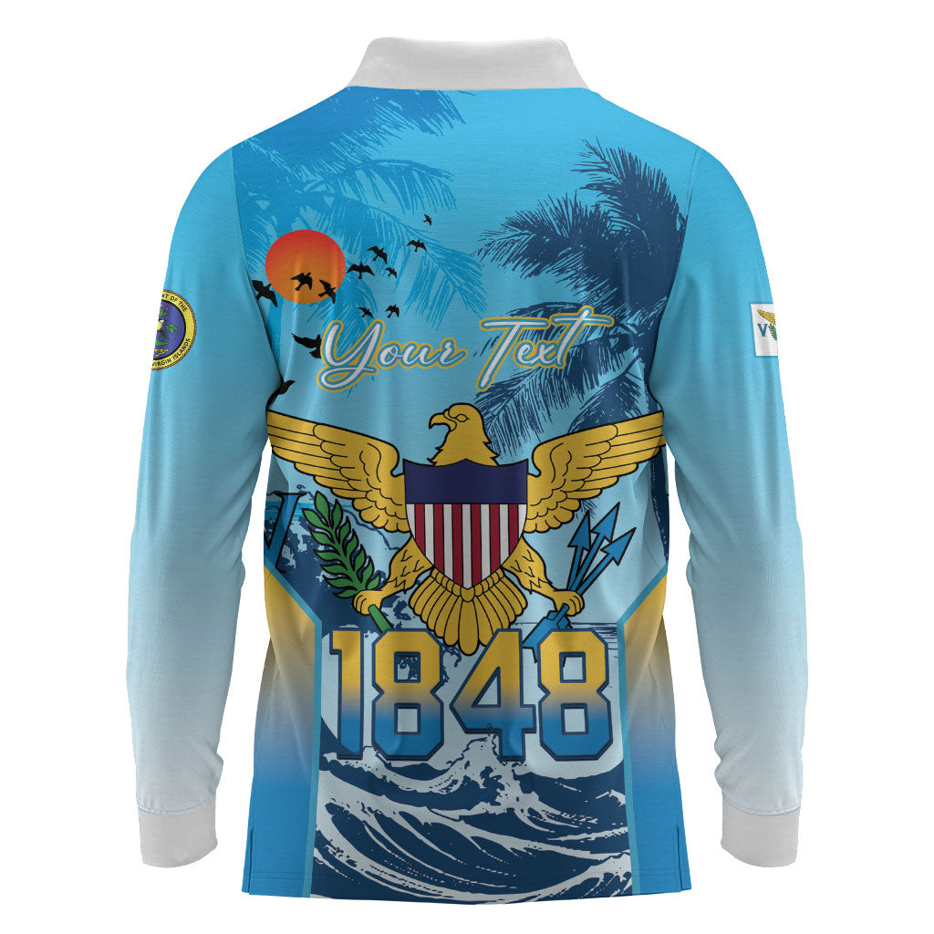 US Virgin Islands Independence Day Personalized Long Sleeve Polo Shirt 1848 Proud Palm Tropical Style