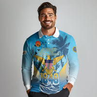 US Virgin Islands Independence Day Personalized Long Sleeve Polo Shirt 1848 Proud Palm Tropical Style