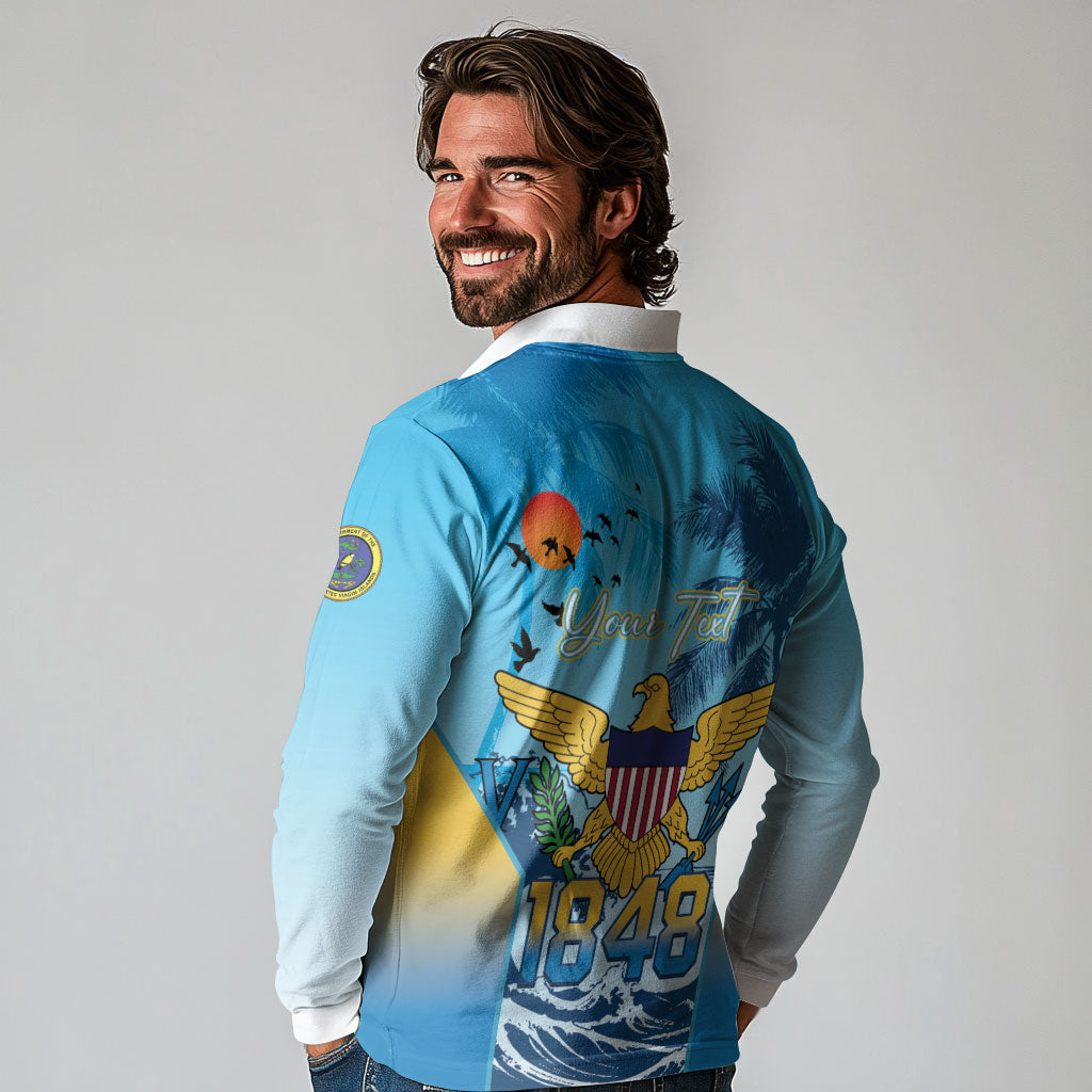 US Virgin Islands Independence Day Personalized Long Sleeve Polo Shirt 1848 Proud Palm Tropical Style
