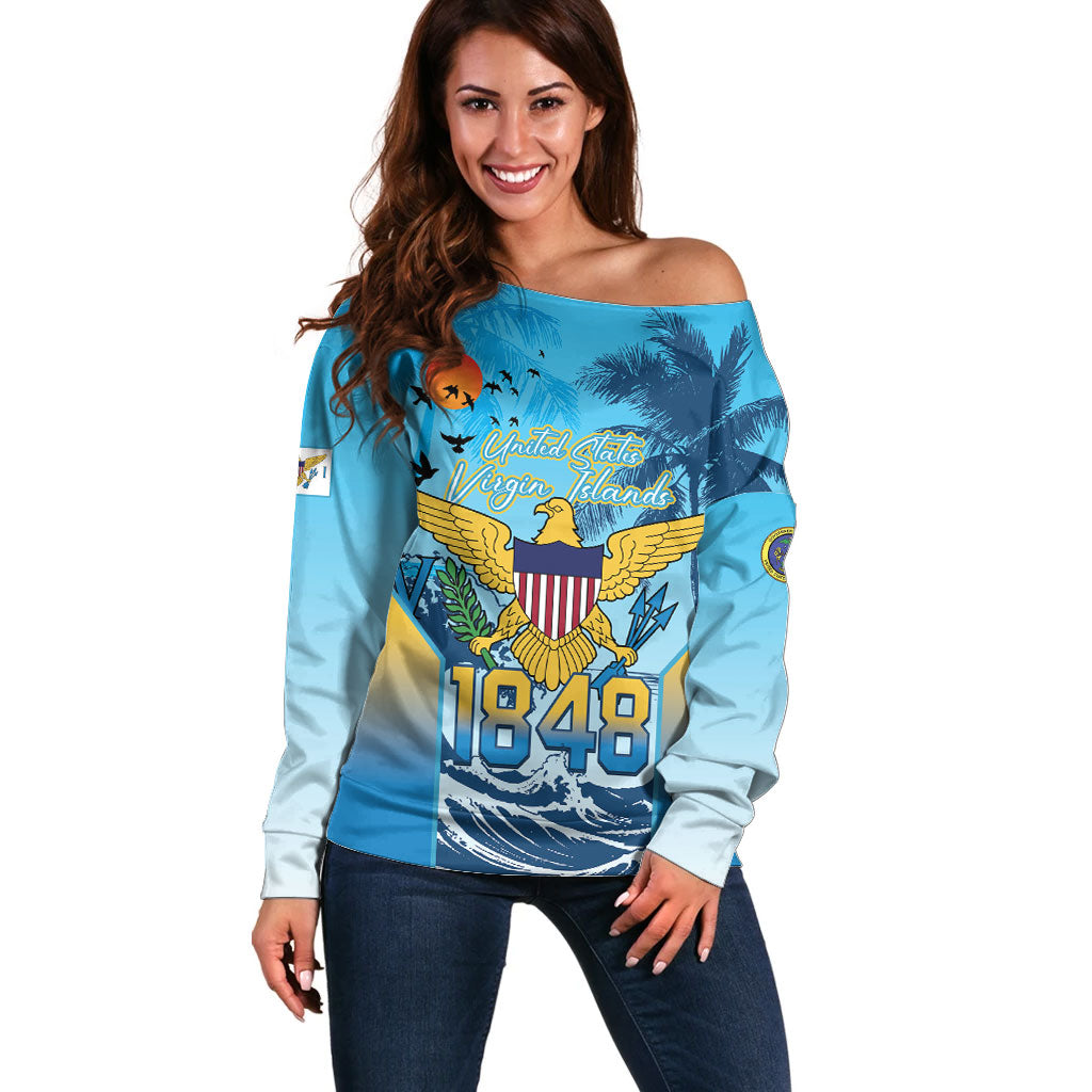 US Virgin Islands Independence Day Personalized Off Shoulder Sweater 1848 Proud Palm Tropical Style