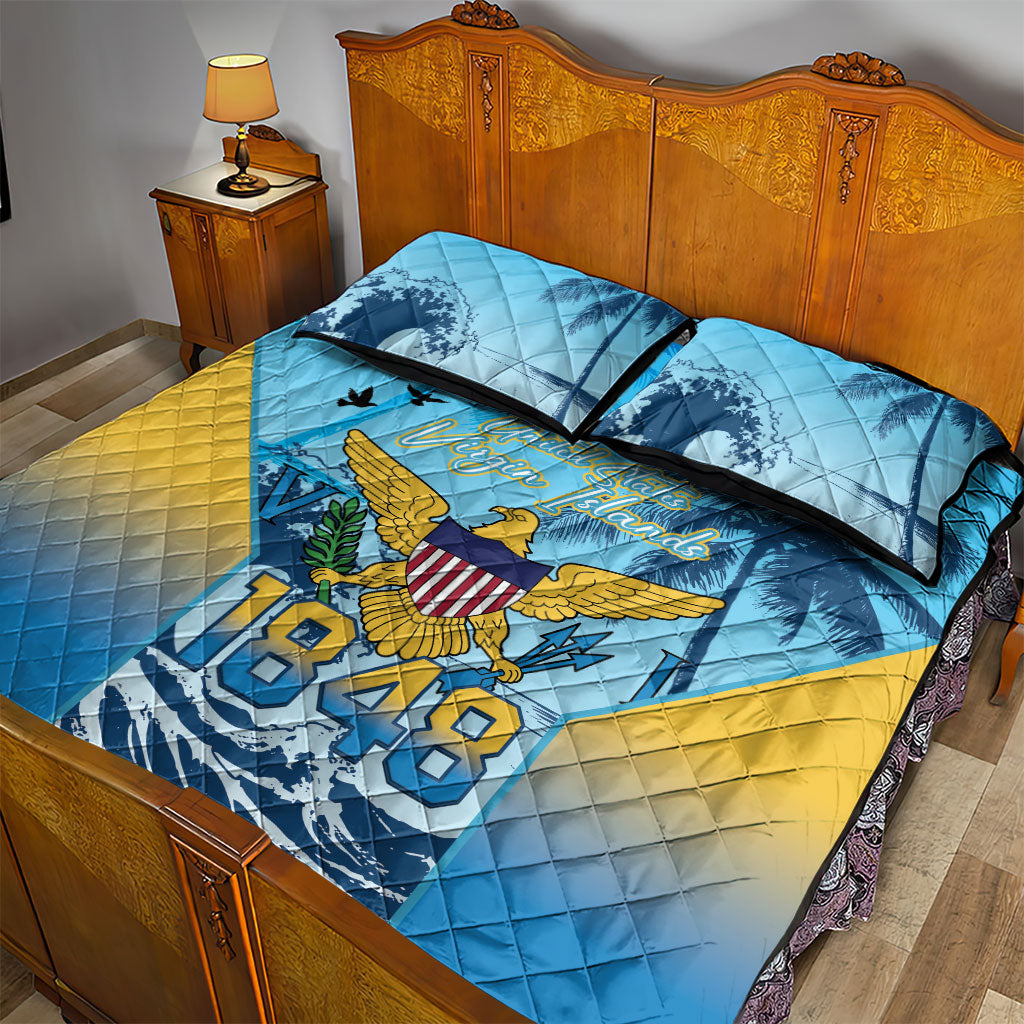US Virgin Islands Independence Day Quilt Bed Set 1848 Proud Palm Tropical Style