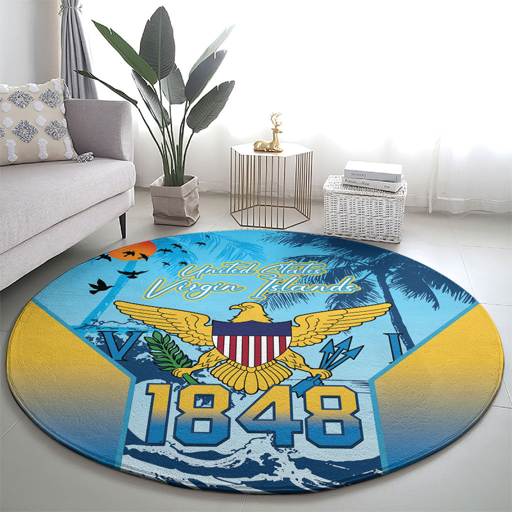 US Virgin Islands Independence Day Round Carpet 1848 Proud Palm Tropical Style