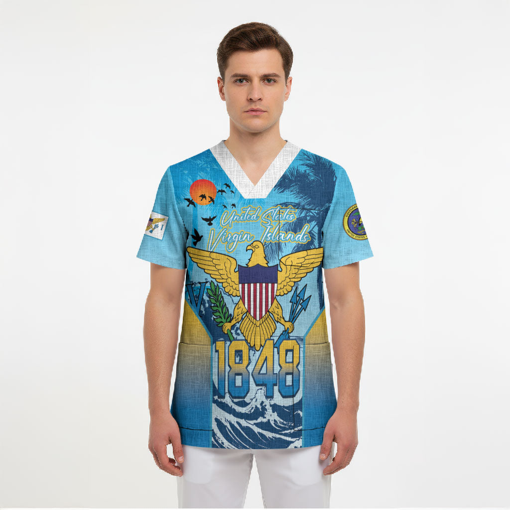 US Virgin Islands Independence Day Personalized Scrub Top 1848 Proud Palm Tropical Style