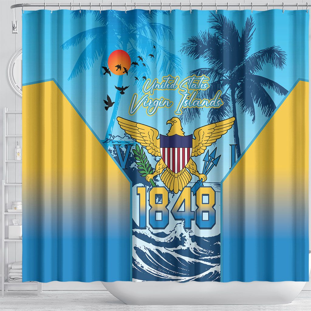 US Virgin Islands Independence Day Shower Curtain 1848 Proud Palm Tropical Style