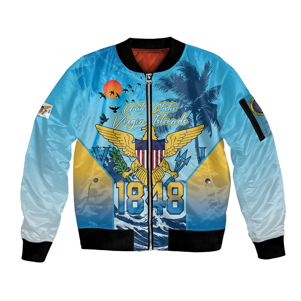 US Virgin Islands Independence Day Personalized Sleeve Zip Bomber Jacket 1848 Proud Palm Tropical Style