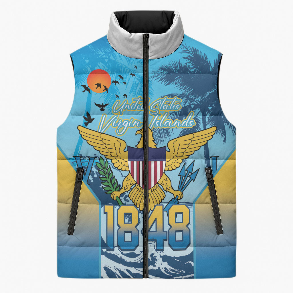 US Virgin Islands Independence Day Personalized Sleeveless Puffer Jacket 1848 Proud Palm Tropical Style