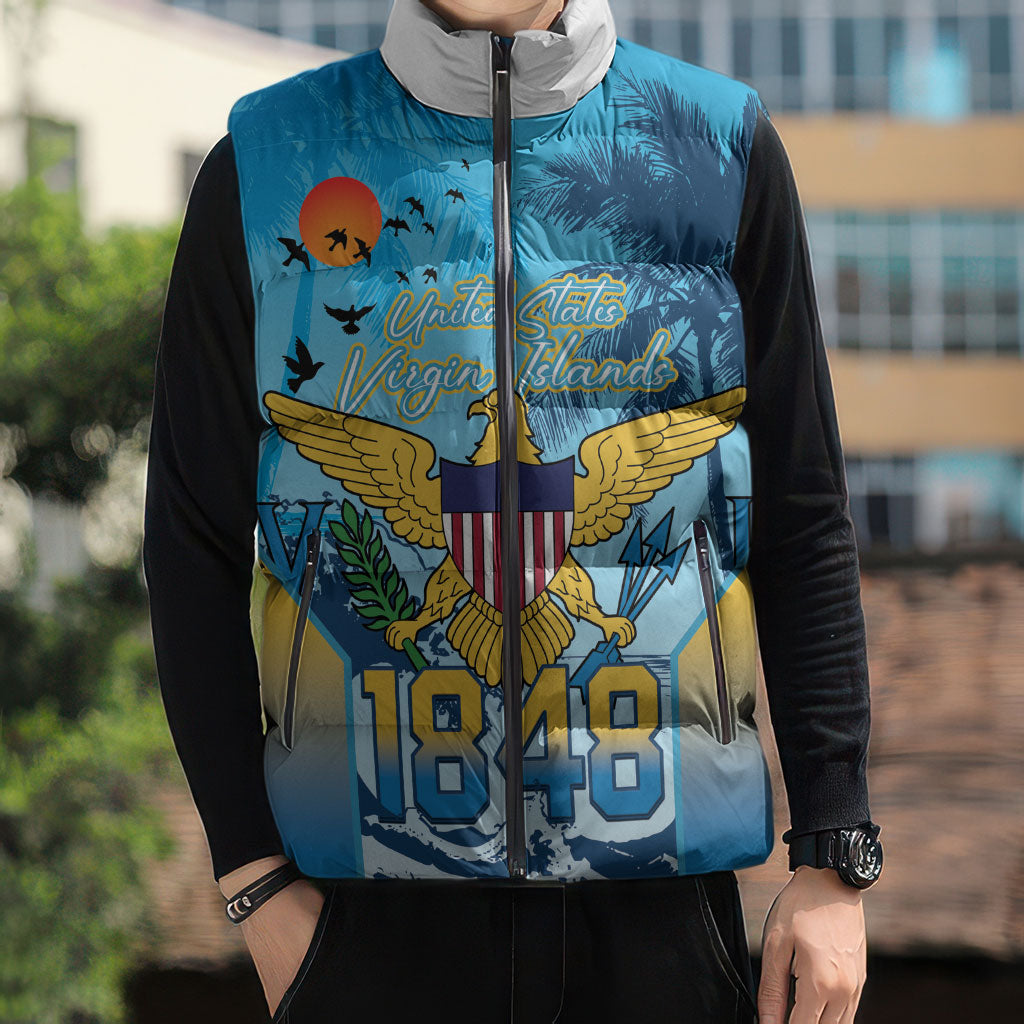US Virgin Islands Independence Day Personalized Sleeveless Puffer Jacket 1848 Proud Palm Tropical Style
