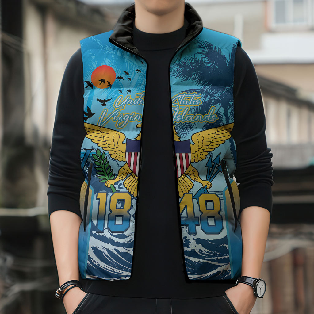 US Virgin Islands Independence Day Personalized Sleeveless Puffer Jacket 1848 Proud Palm Tropical Style