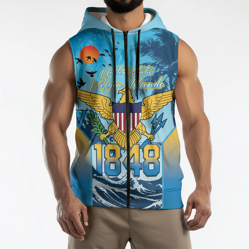 US Virgin Islands Independence Day Personalized Sleeveless Zip Hoodie 1848 Proud Palm Tropical Style