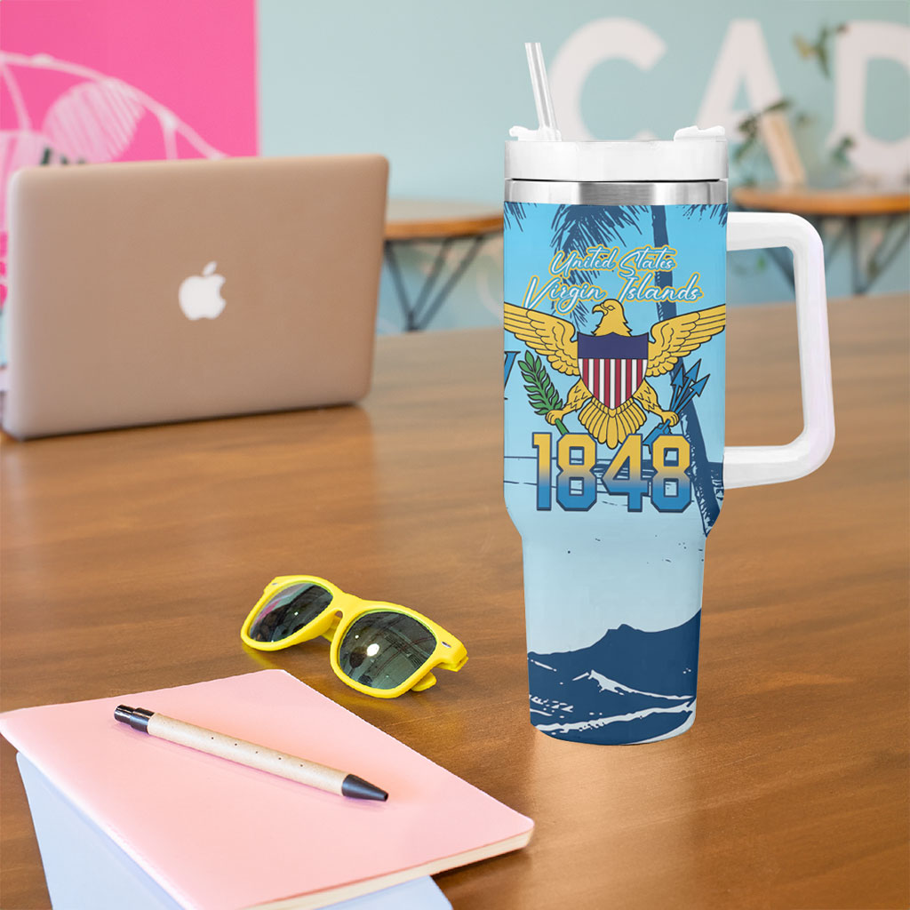 US Virgin Islands Independence Day Personalized Tumbler With Handle 1848 Proud Palm Tropical Style