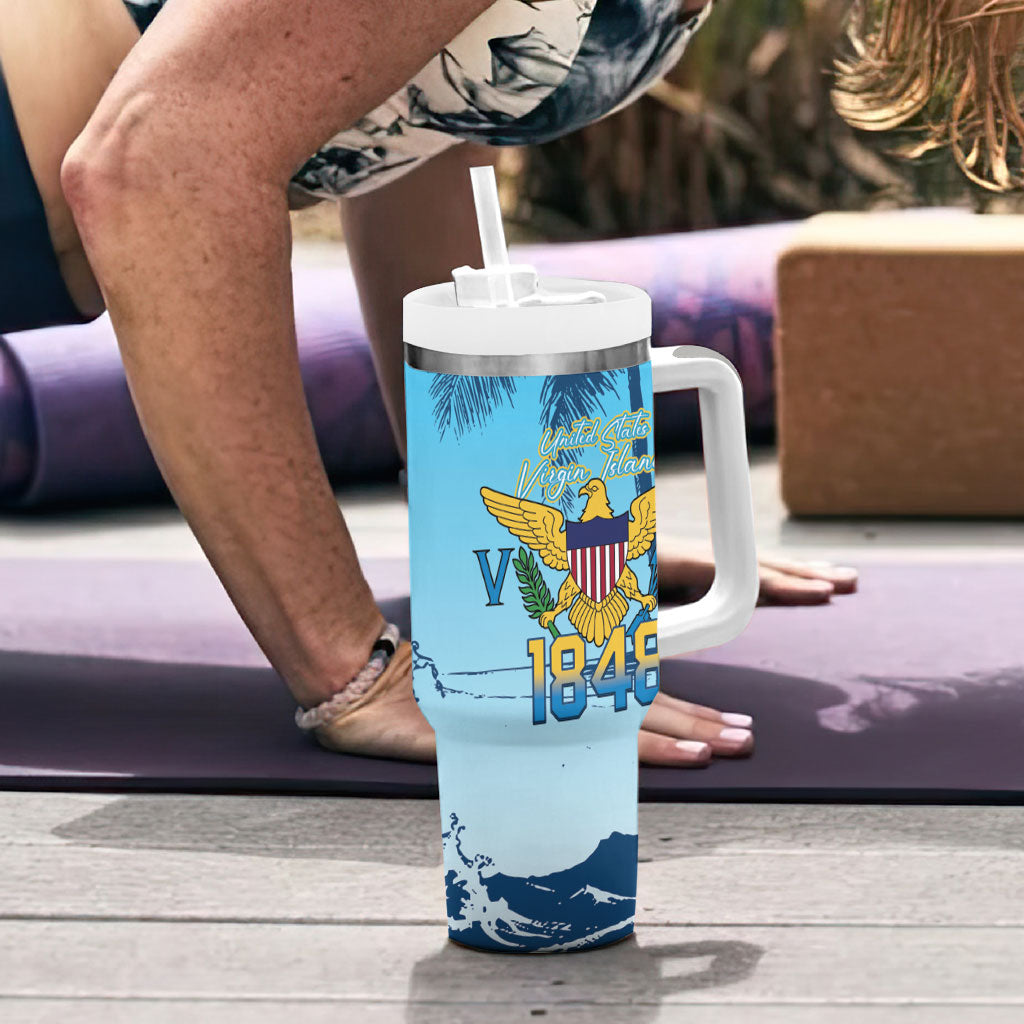 US Virgin Islands Independence Day Personalized Tumbler With Handle 1848 Proud Palm Tropical Style