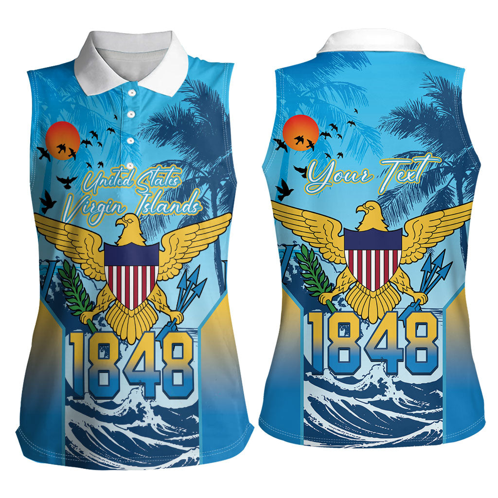 US Virgin Islands Independence Day Personalized Women Sleeveless Polo Shirt 1848 Proud Palm Tropical Style