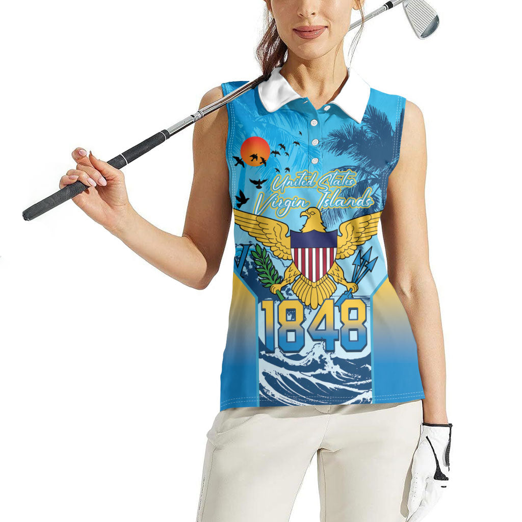 US Virgin Islands Independence Day Personalized Women Sleeveless Polo Shirt 1848 Proud Palm Tropical Style