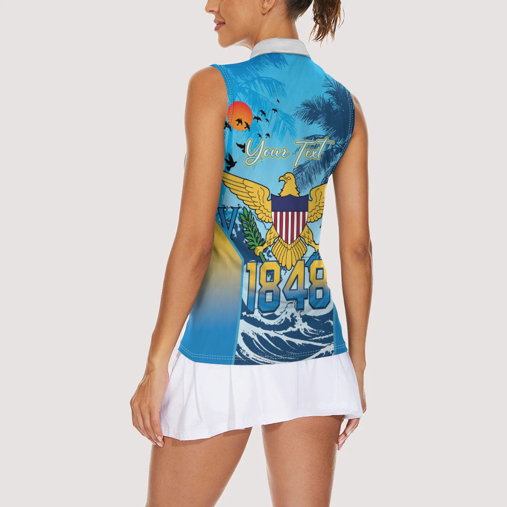 US Virgin Islands Independence Day Personalized Women Sleeveless Polo Shirt 1848 Proud Palm Tropical Style