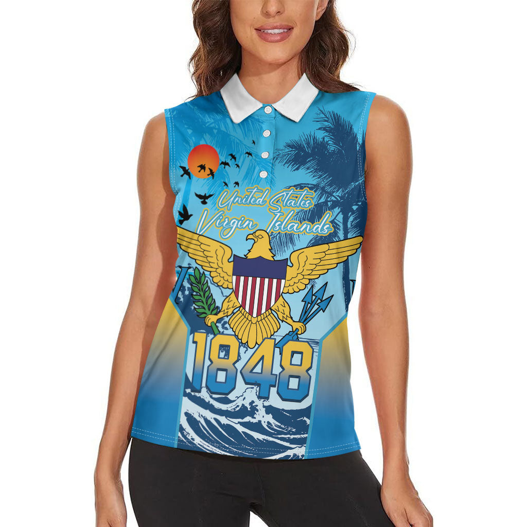 US Virgin Islands Independence Day Personalized Women Sleeveless Polo Shirt 1848 Proud Palm Tropical Style