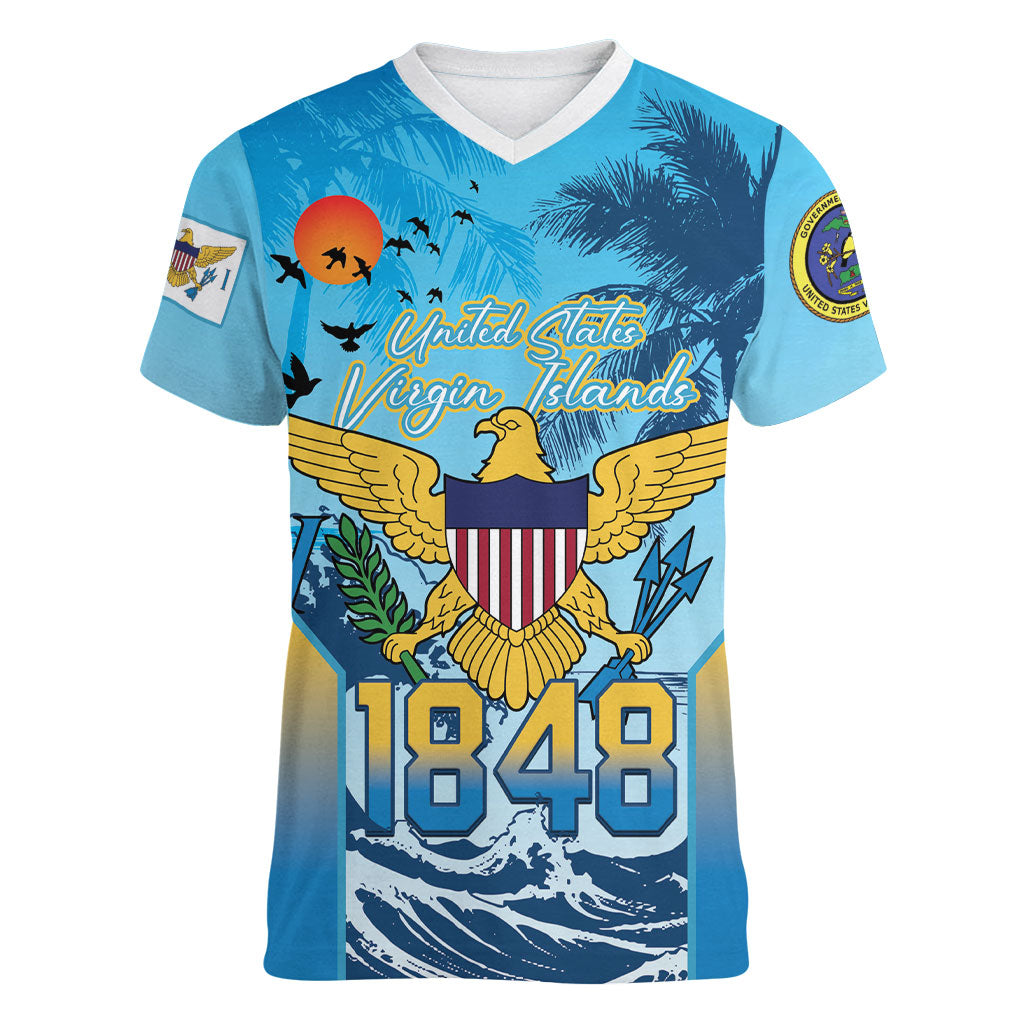 US Virgin Islands Independence Day Personalized Women V-Neck T-Shirt 1848 Proud Palm Tropical Style