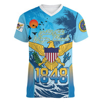US Virgin Islands Independence Day Personalized Women V-Neck T-Shirt 1848 Proud Palm Tropical Style