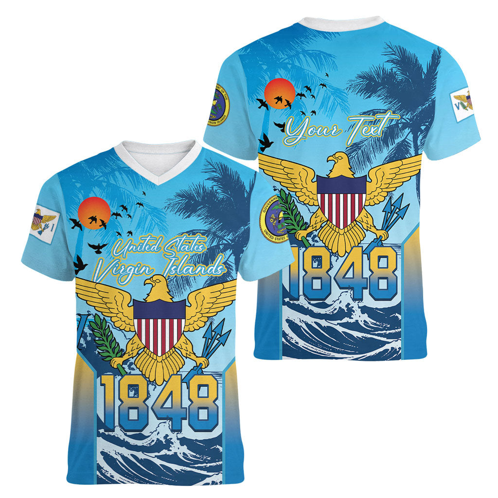 US Virgin Islands Independence Day Personalized Women V-Neck T-Shirt 1848 Proud Palm Tropical Style