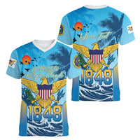 US Virgin Islands Independence Day Personalized Women V-Neck T-Shirt 1848 Proud Palm Tropical Style