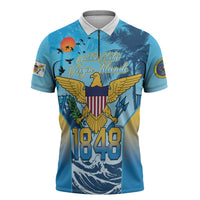 US Virgin Islands Independence Day Personalized Zipper Polo Shirt 1848 Proud Palm Tropical Style