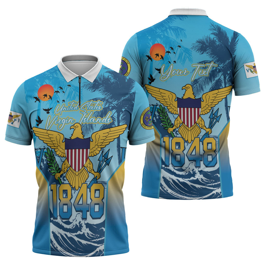 US Virgin Islands Independence Day Personalized Zipper Polo Shirt 1848 Proud Palm Tropical Style