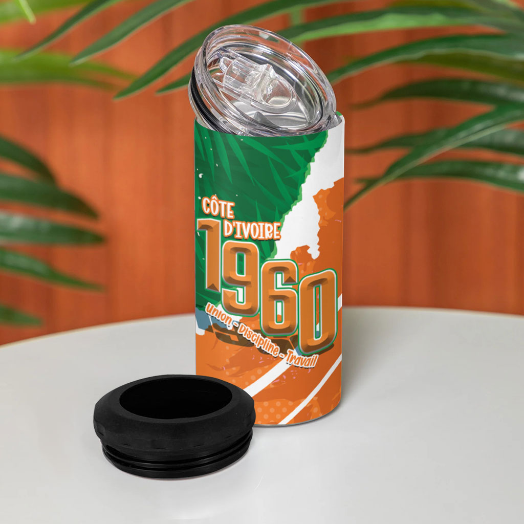 Cote d'Ivoire Independence Day Personalized 4 in 1 Can Cooler Tumbler 1960 Proud Coat Of Arms Grunge Style