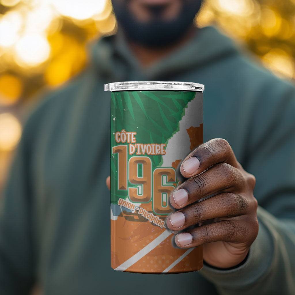Cote d'Ivoire Independence Day Personalized 4 in 1 Can Cooler Tumbler 1960 Proud Coat Of Arms Grunge Style