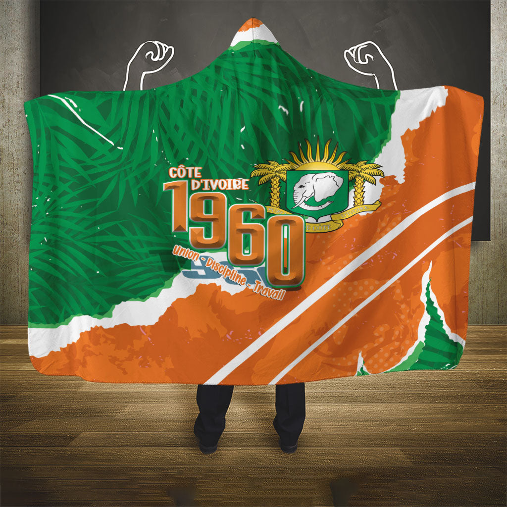 Cote d'Ivoire Independence Day Hooded Blanket 1960 Proud Coat Of Arms Grunge Style