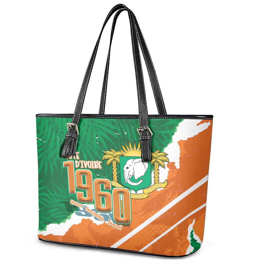 Cote d'Ivoire Independence Day Leather Tote Bag 1960 Proud Coat Of Arms Grunge Style