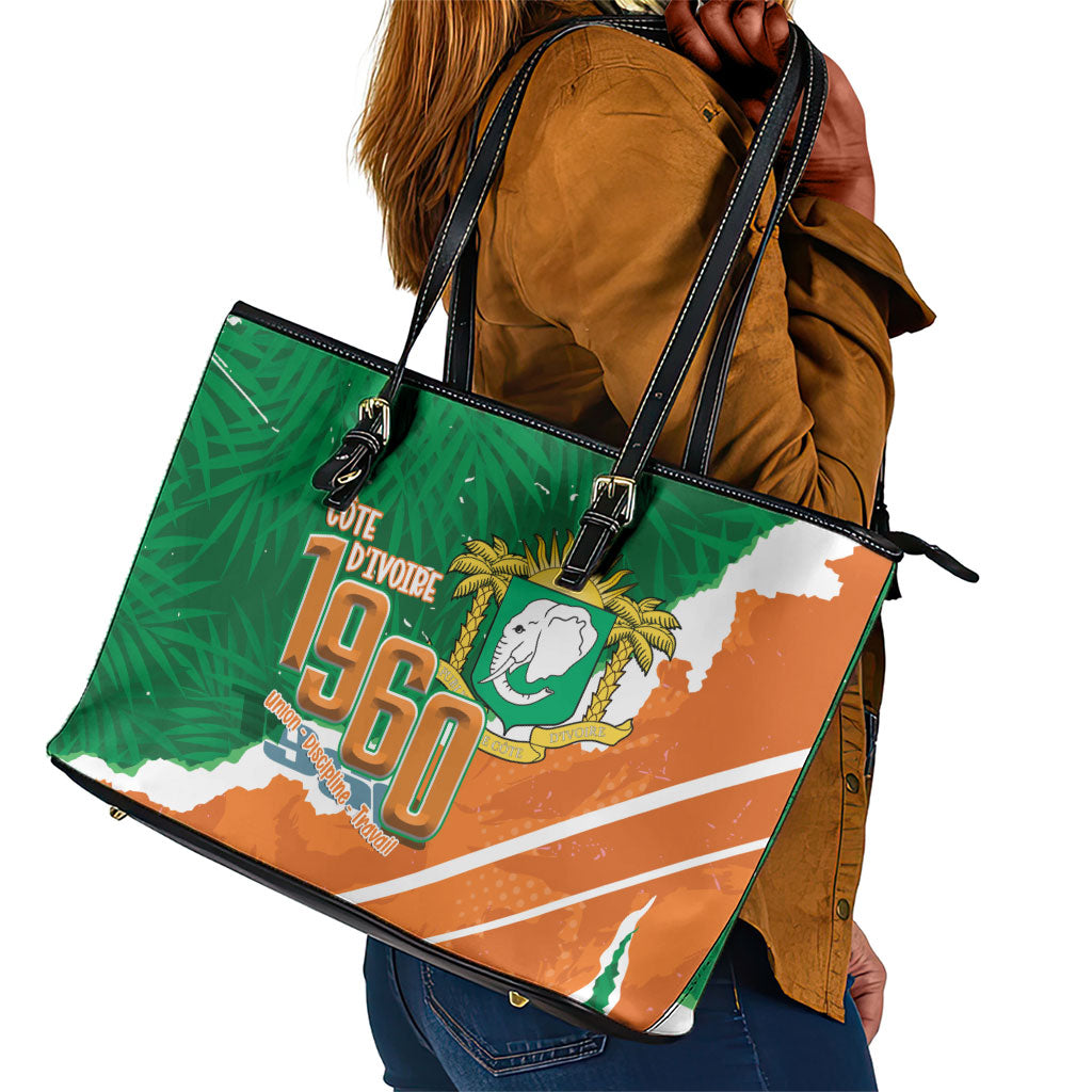 Cote d'Ivoire Independence Day Leather Tote Bag 1960 Proud Coat Of Arms Grunge Style