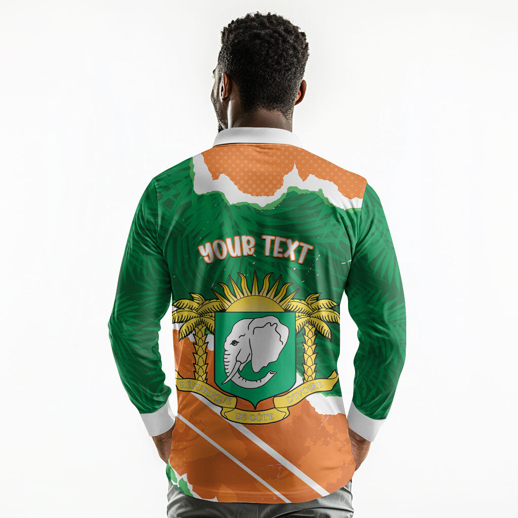 Cote d'Ivoire Independence Day Personalized Long Sleeve Polo Shirt 1960 Proud Coat Of Arms Grunge Style