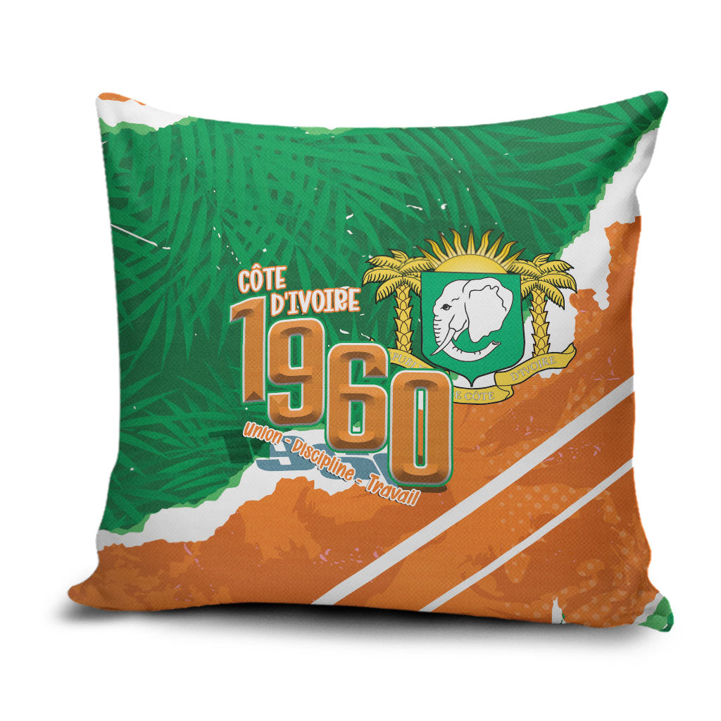 Cote d'Ivoire Independence Day Pillow Cover 1960 Proud Coat Of Arms Grunge Style