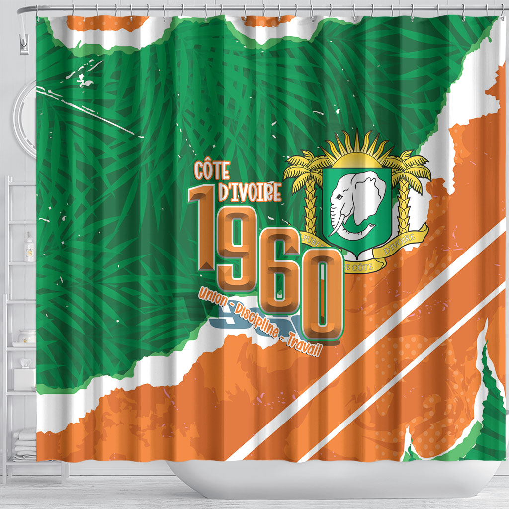Cote d'Ivoire Independence Day Shower Curtain 1960 Proud Coat Of Arms Grunge Style