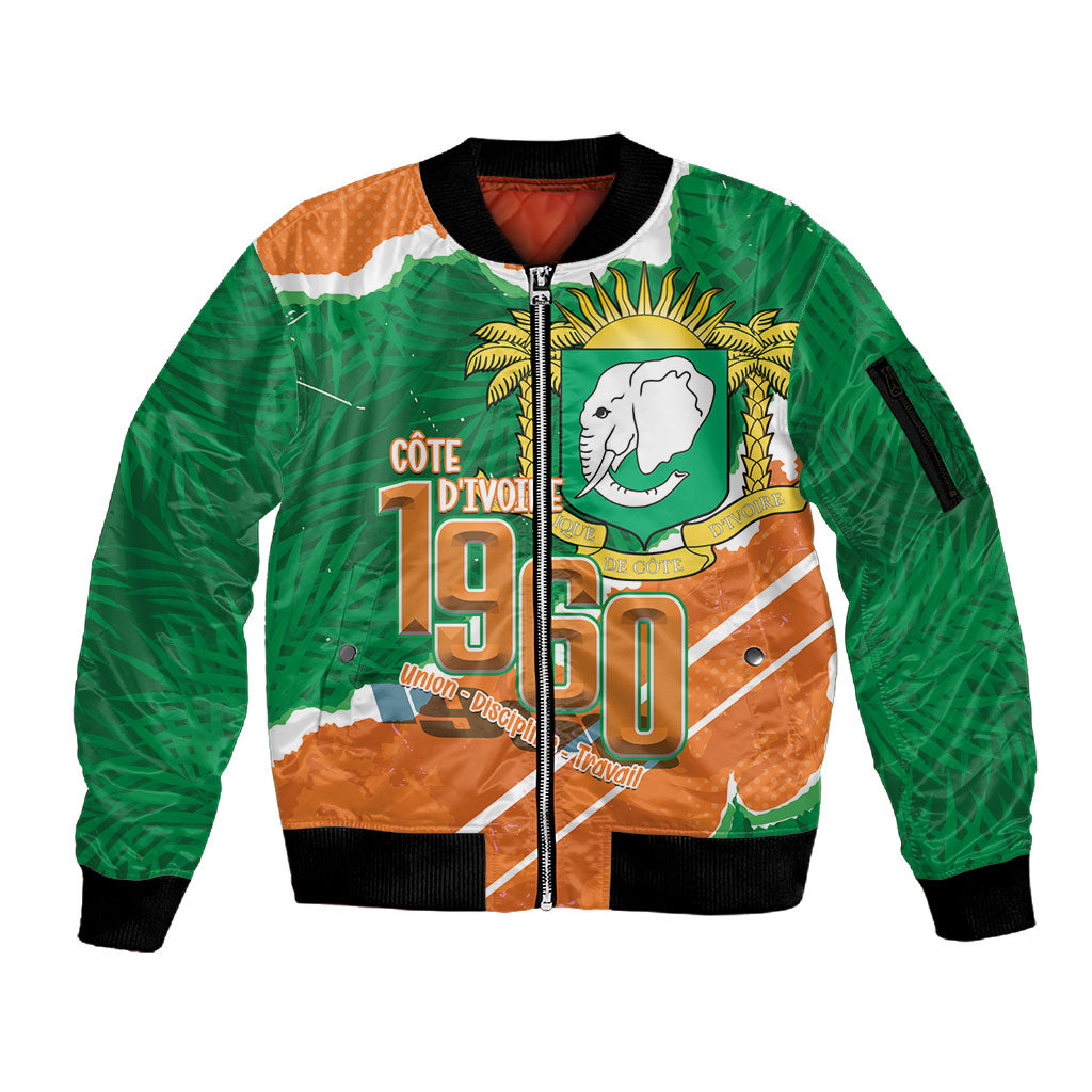 Cote d'Ivoire Independence Day Personalized Sleeve Zip Bomber Jacket 1960 Proud Coat Of Arms Grunge Style