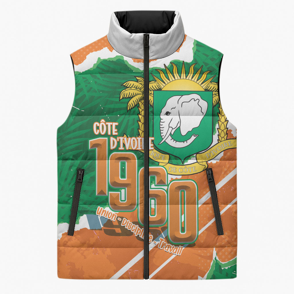 Cote d'Ivoire Independence Day Personalized Sleeveless Puffer Jacket 1960 Proud Coat Of Arms Grunge Style