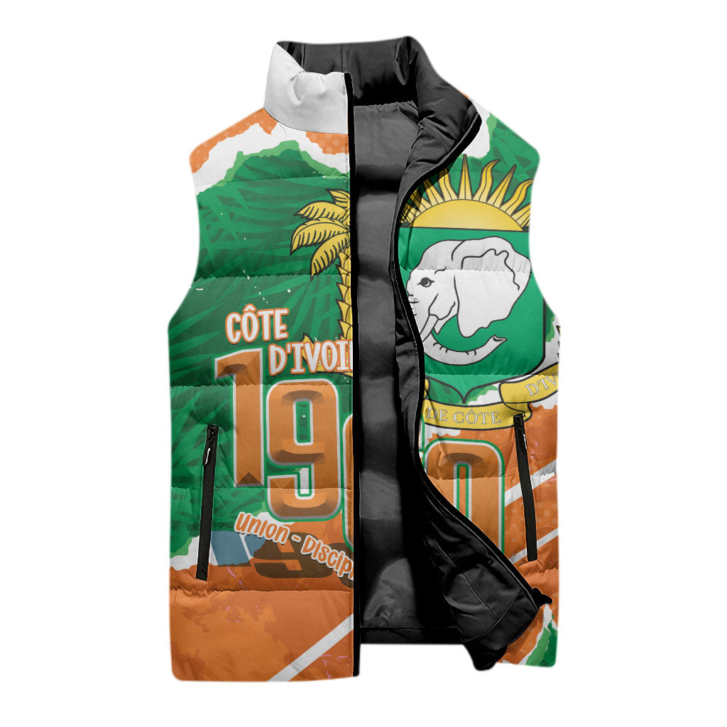 Cote d'Ivoire Independence Day Personalized Sleeveless Puffer Jacket 1960 Proud Coat Of Arms Grunge Style