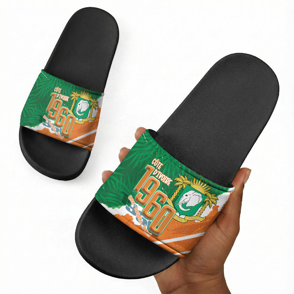 Cote d'Ivoire Independence Day Slide Sandals 1960 Proud Coat Of Arms Grunge Style