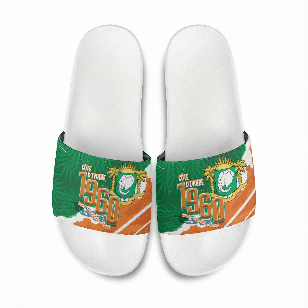 Cote d'Ivoire Independence Day Slide Sandals 1960 Proud Coat Of Arms Grunge Style