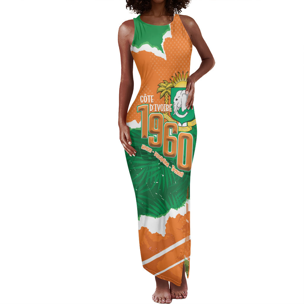 Cote d'Ivoire Independence Day Personalized Tank Maxi Dress 1960 Proud Coat Of Arms Grunge Style