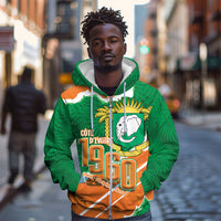 Cote d'Ivoire Independence Day Personalized Zip Hoodie 1960 Proud Coat Of Arms Grunge Style