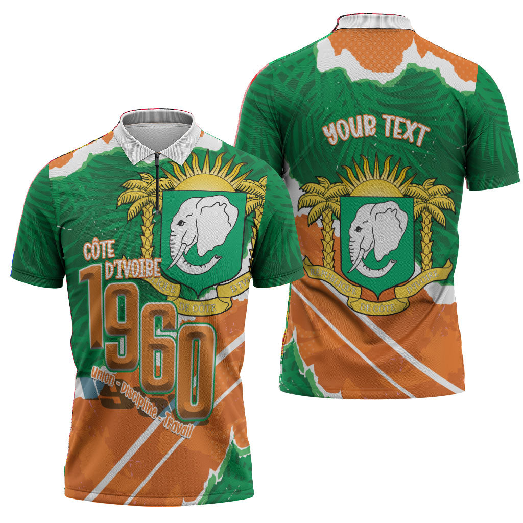Cote d'Ivoire Independence Day Personalized Zipper Polo Shirt 1960 Proud Coat Of Arms Grunge Style