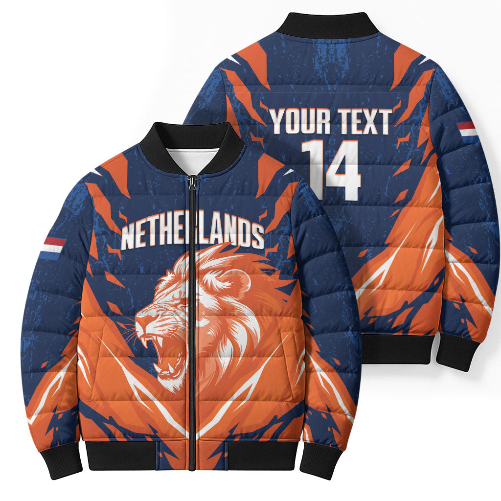 Custom Netherlands 2026 Football Bomber Puffer Jacket Go Oranje Majestic Lion
