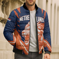 Custom Netherlands 2026 Football Bomber Puffer Jacket Go Oranje Majestic Lion