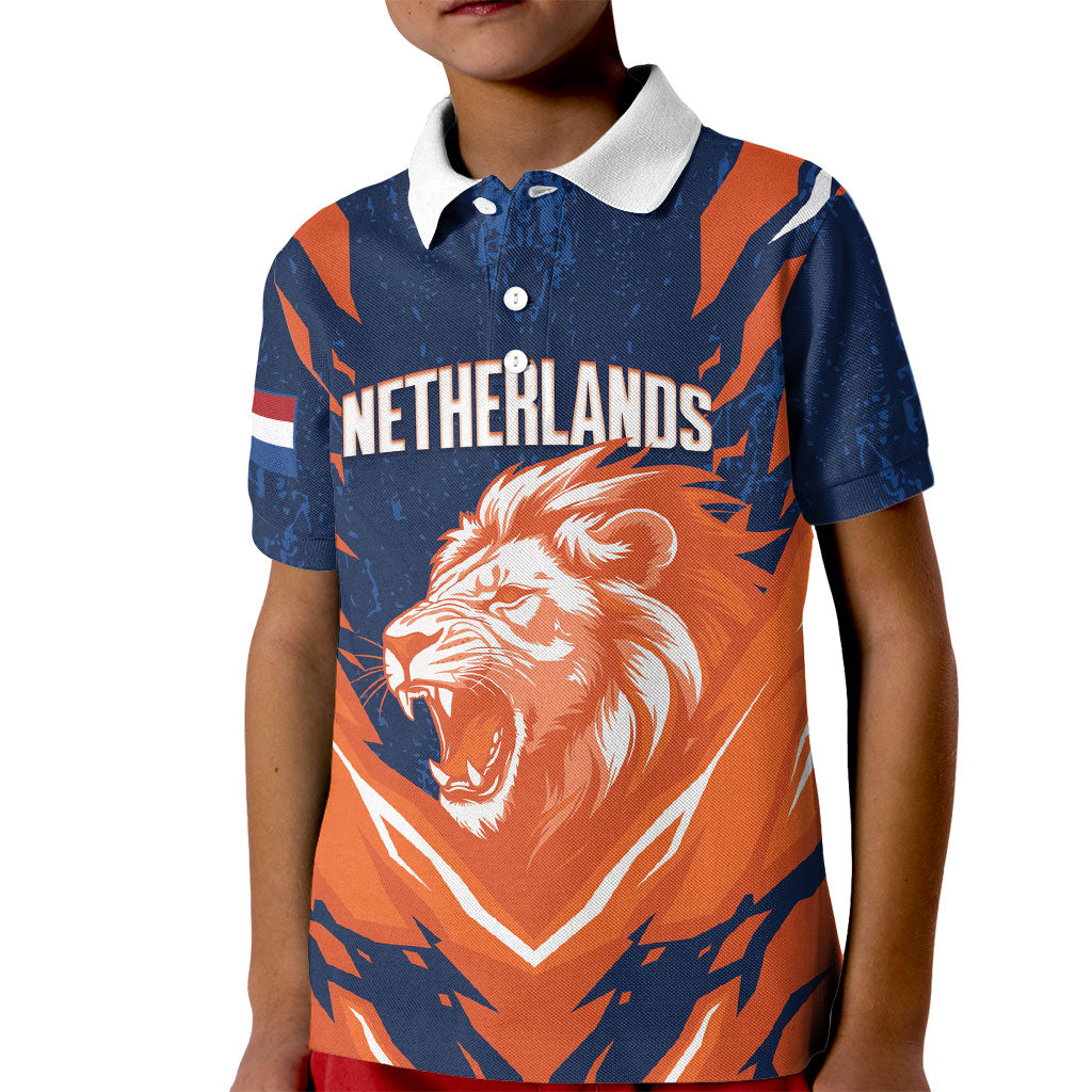 Custom Netherlands 2026 Football Kid Polo Shirt Go Oranje Majestic Lion