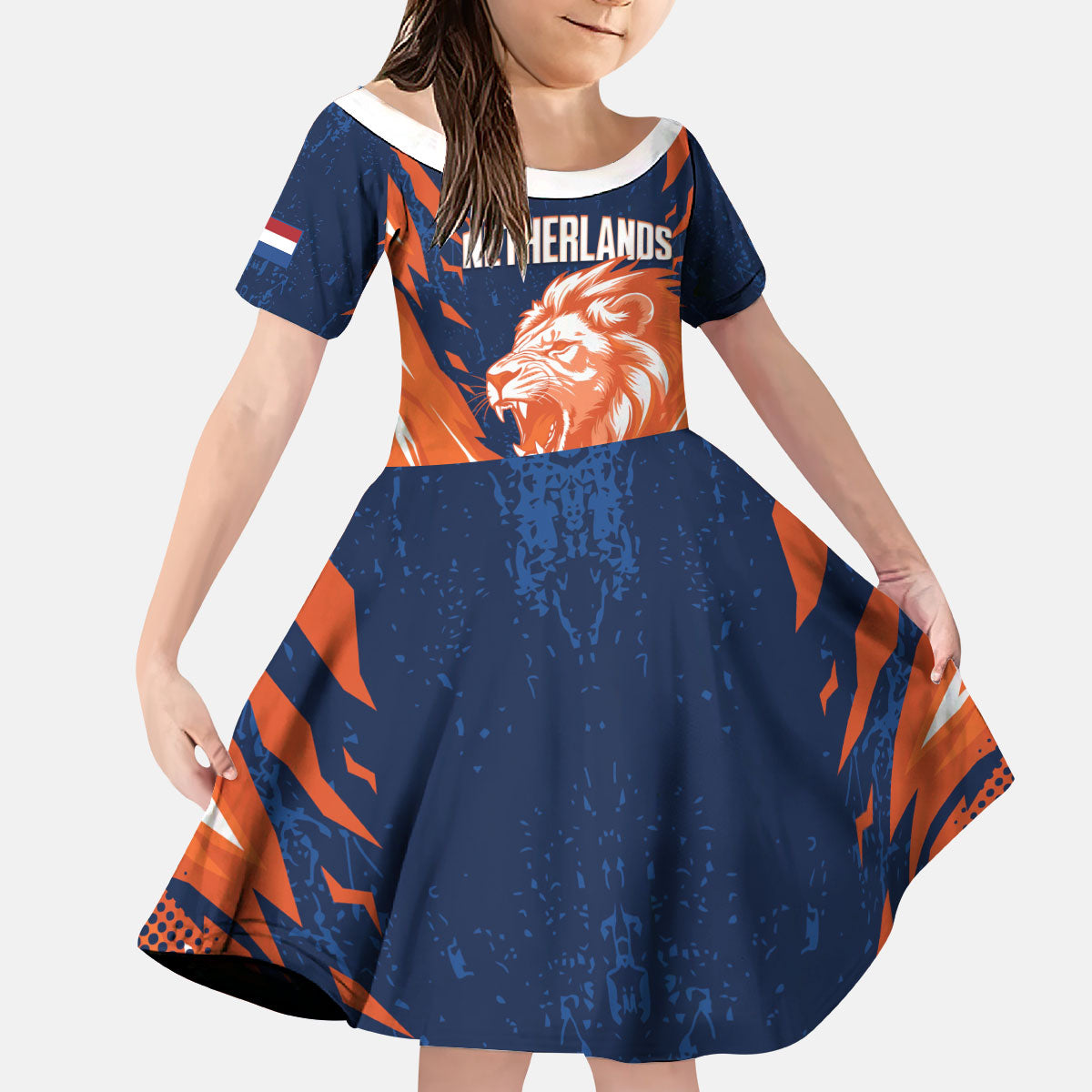Custom Netherlands 2026 Football Kid Short Sleeve Dress Go Oranje Majestic Lion