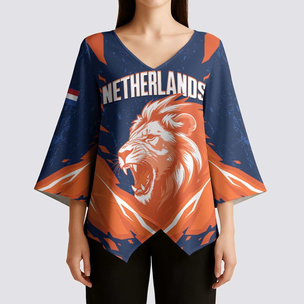 Custom Netherlands 2026 Football Kimono Sleeve Blouse Go Oranje Majestic Lion