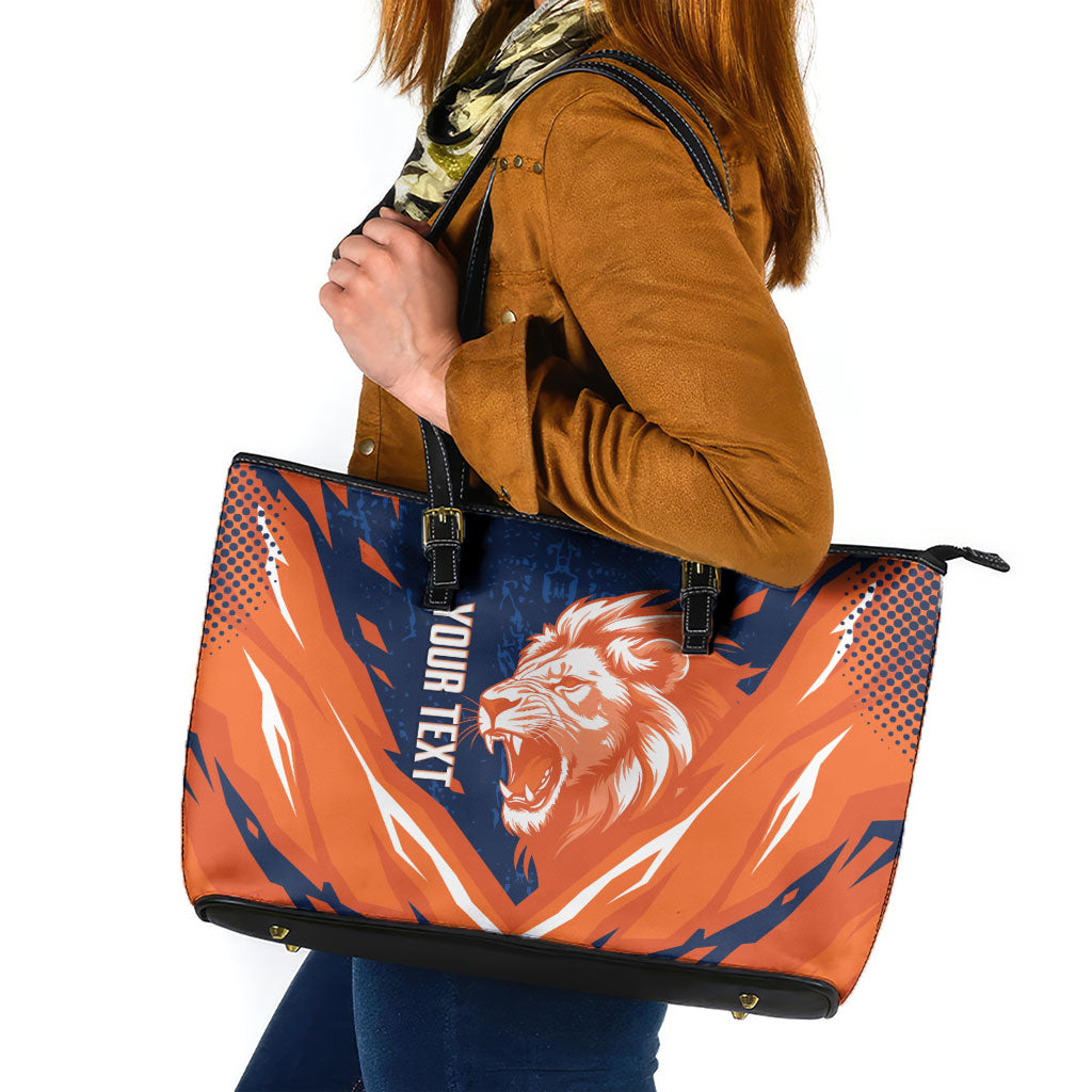 Custom Netherlands 2026 Football Leather Tote Bag Go Oranje Majestic Lion