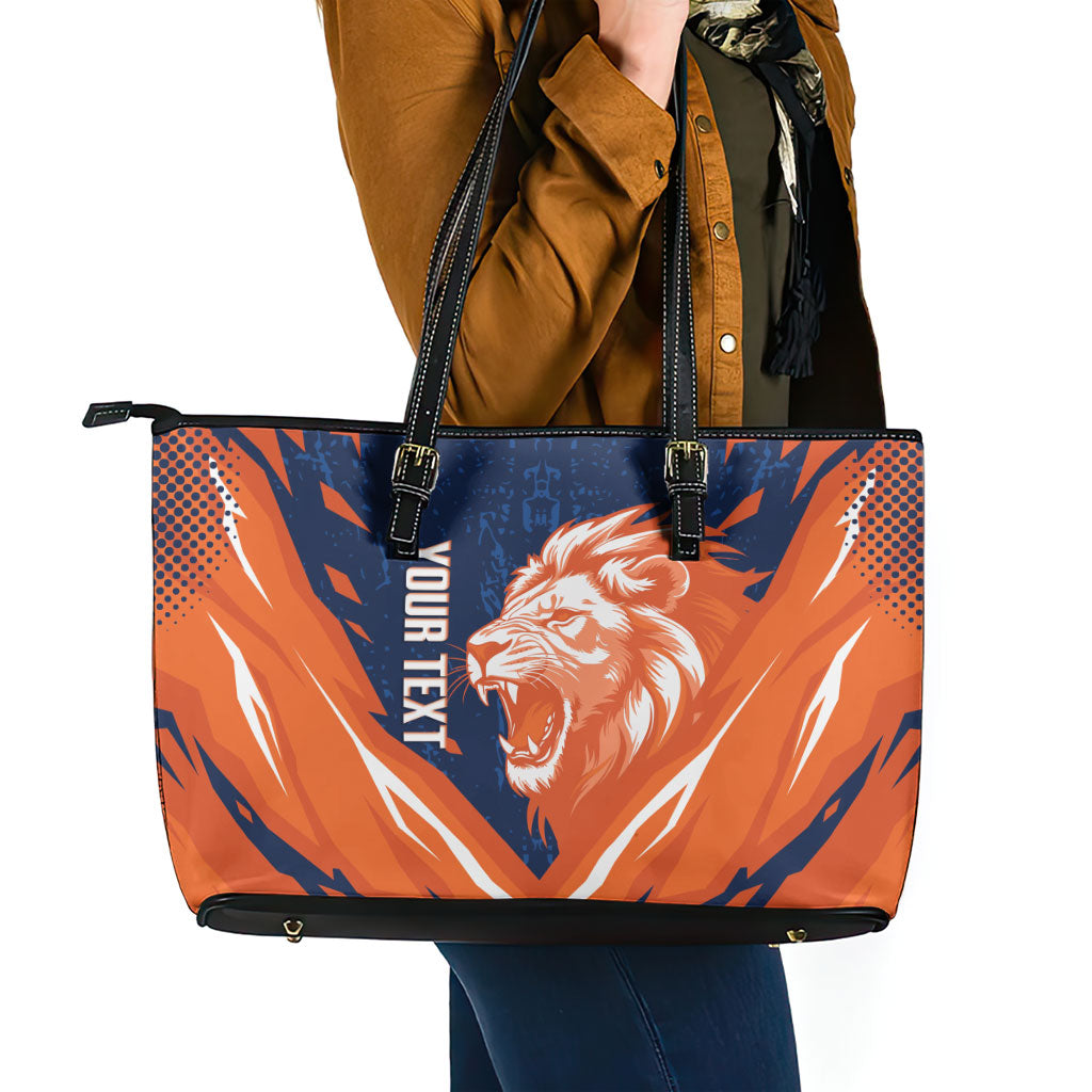 Custom Netherlands 2026 Football Leather Tote Bag Go Oranje Majestic Lion