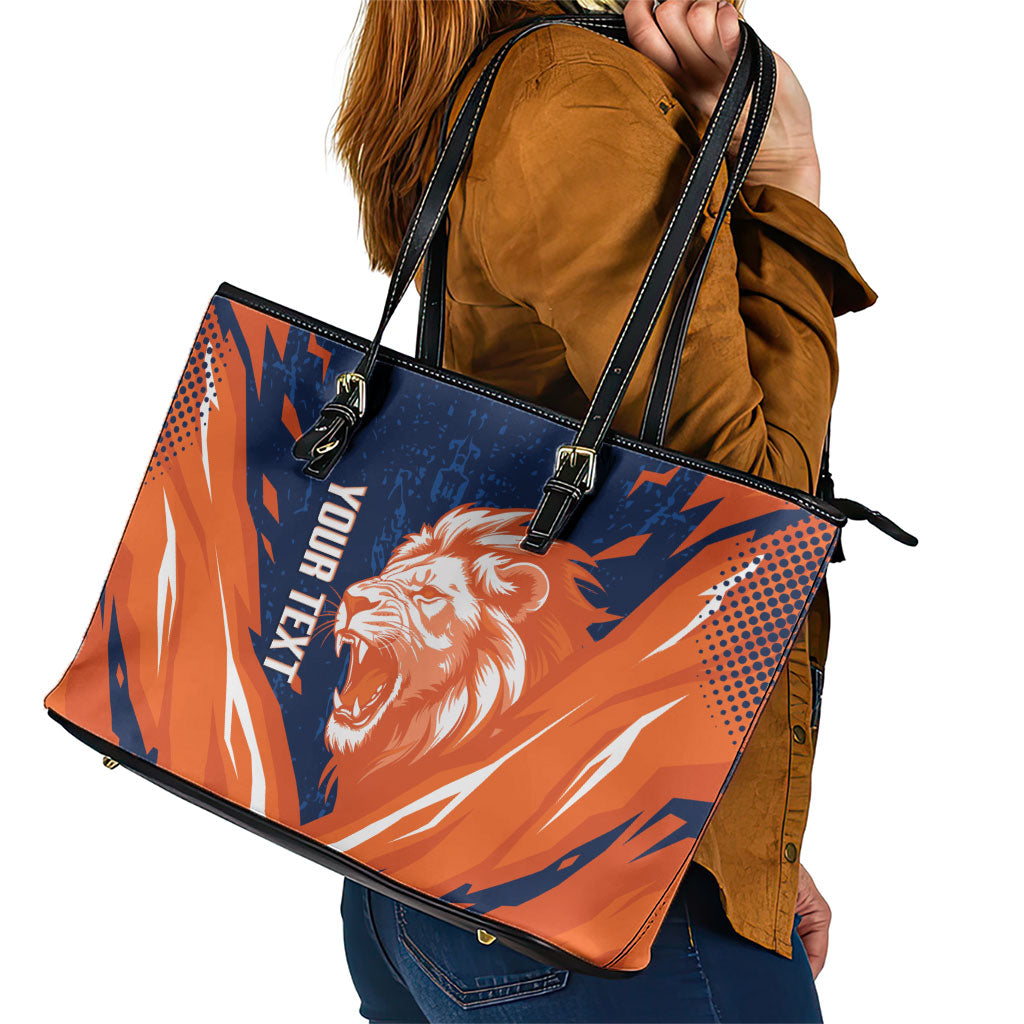 Custom Netherlands 2026 Football Leather Tote Bag Go Oranje Majestic Lion