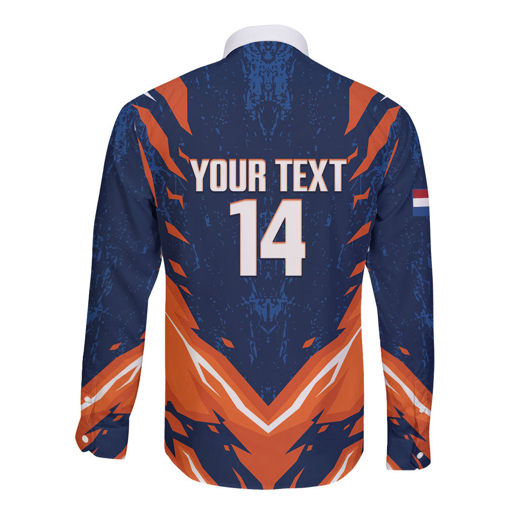 Custom Netherlands 2026 Football Long Sleeve Button Shirt Go Oranje Majestic Lion
